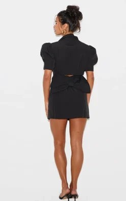 Black Short Sleeve Bow Back Blazer Dress