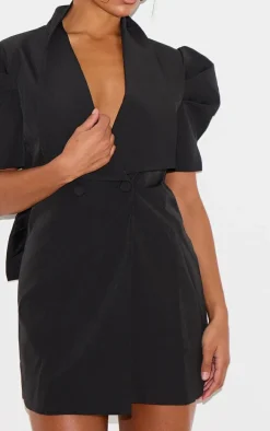 Black Short Sleeve Bow Back Blazer Dress
