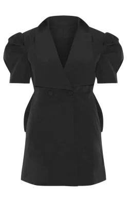 Black Short Sleeve Bow Back Blazer Dress
