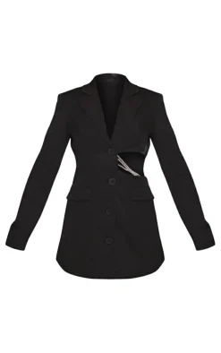 Black Side Cut Out Diamante Strap Detail Blazer Dress