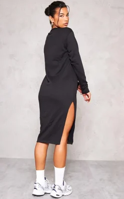 Black Side Split Oversized Midi Sweatshirt Dress