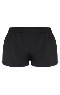 Black Side Stripe Detail Tricot Dolphin Shorts