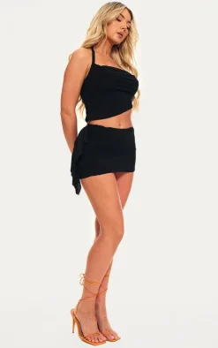 Black Skinny Cowl Hlaterneck Tie Crop