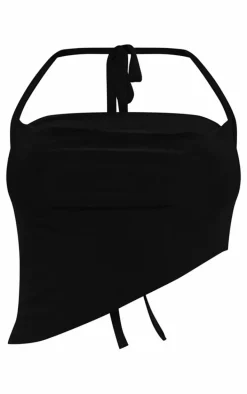 Black Skinny Cowl Hlaterneck Tie Crop