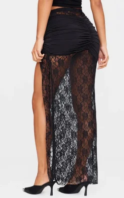 Black Skirt Overlay Detail Lace Maxi Skirt