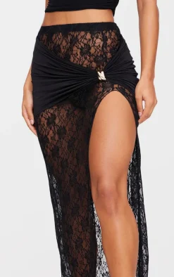 Black Skirt Overlay Detail Lace Maxi Skirt