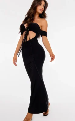 Black Sleeve Detail Double Layer Slinky Maxi Dress