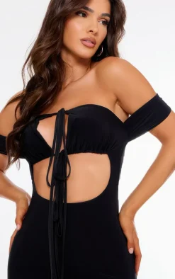 Black Sleeve Detail Double Layer Slinky Maxi Dress