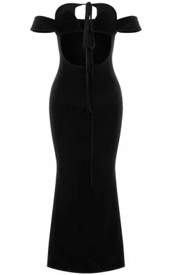 Black Sleeve Detail Double Layer Slinky Maxi Dress