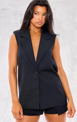 Black Sleeveless Longline Vest