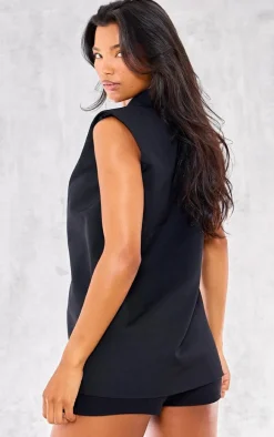 Black Sleeveless Longline Vest