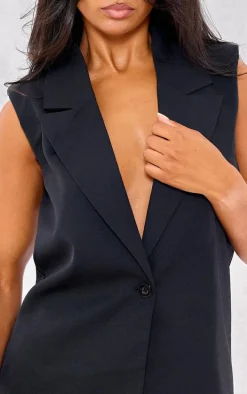 Black Sleeveless Longline Vest