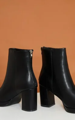 Black Slight Platform Basic Heeled Ankle Boots