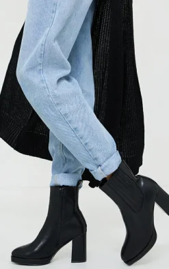 Black Slight Platform Chelsea Basic Heeled Ankle Boots