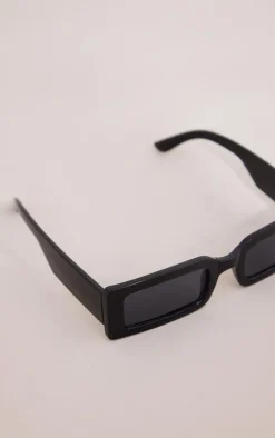 Black Slim Rectangular Frame Sunglasses