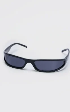 Black Slim Sporty Visor Sunglasses