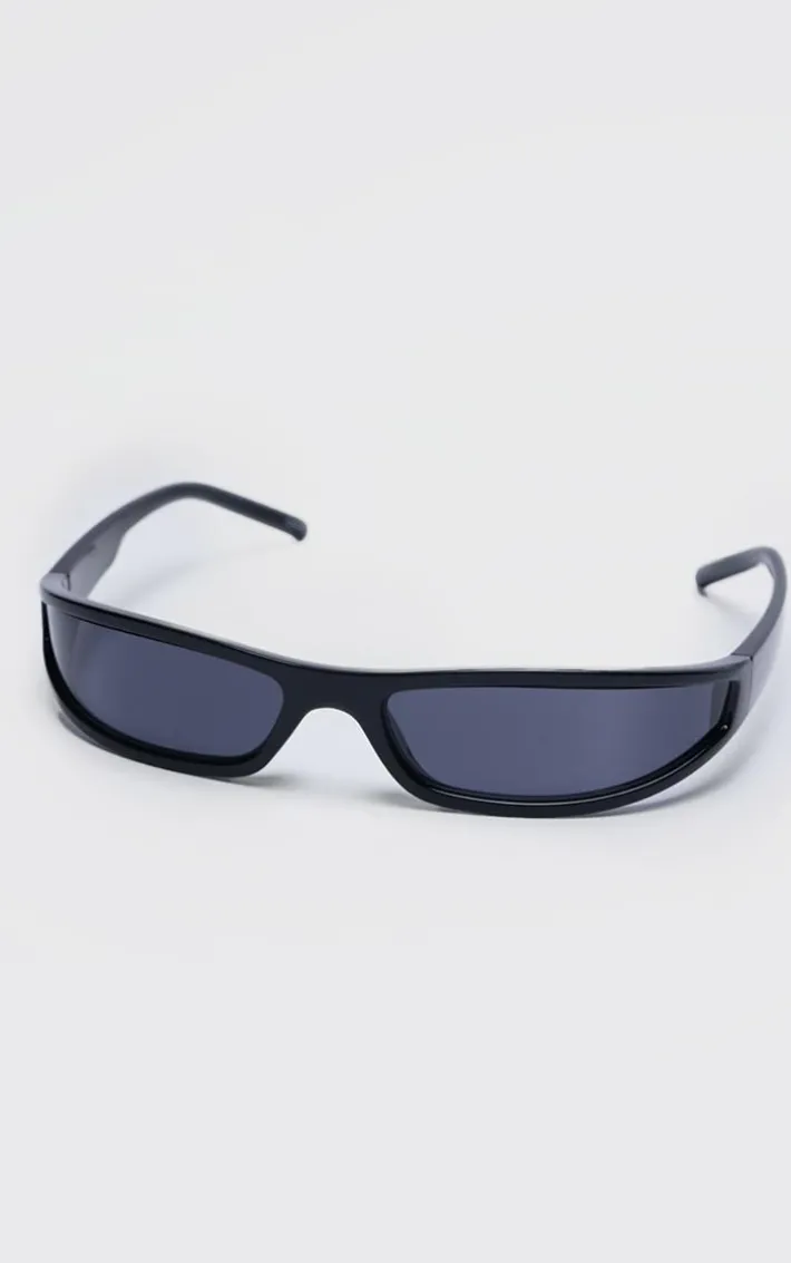 Black Slim Sporty Visor Sunglasses