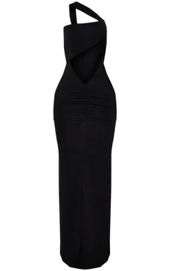 Black Slinky Asymmetric Extreme Cut Out Maxi Dress