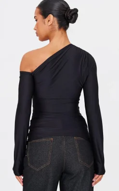 Black Slinky Asymmetric Longline Top