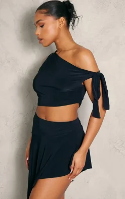 Black Slinky Asymmetrical Micro Mini Skirt