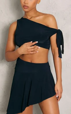 Black Slinky Asymmetrical Micro Mini Skirt