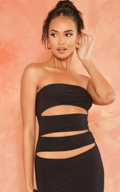 Black Slinky Bandeau Multi Cut Out Maxi Dress