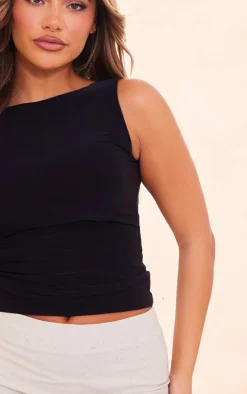 Black Slinky Boatneck Sleeveless Top