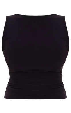 Black Slinky Boatneck Sleeveless Top