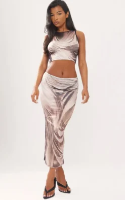 Black Slinky Body Print Midaxi Skirt