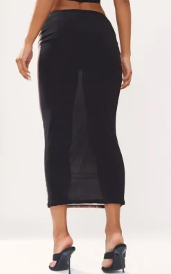 Black Slinky Body Print Midaxi Skirt
