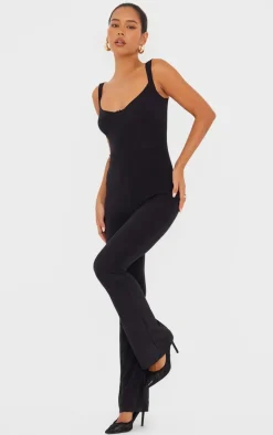 Black Slinky Bow Detail Flare Jumpsuit