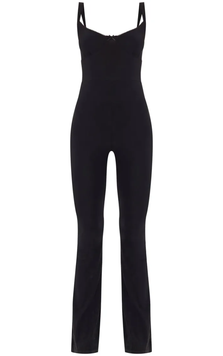 Black Slinky Bow Detail Flare Jumpsuit