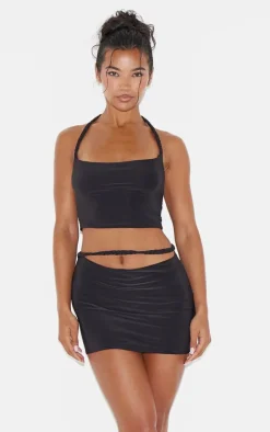 Black Slinky Braided Strap Detail Top