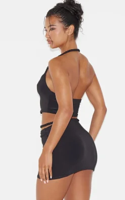 Black Slinky Braided Strap Detail Top
