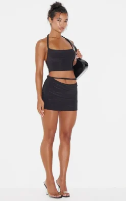 Black Slinky Braided Strap Detail Top
