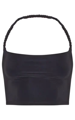 Black Slinky Braided Strap Detail Top