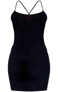 Black Slinky Butterfly Trim Back Mini Dress