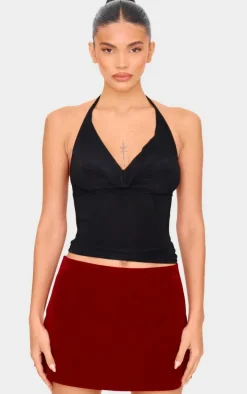 Black Slinky Cowl Open Back Halterneck Long Top