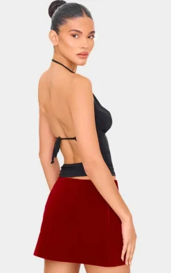 Black Slinky Cowl Open Back Halterneck Long Top