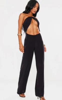 Black Slinky Cut Out Chain Detail Jumpsuit