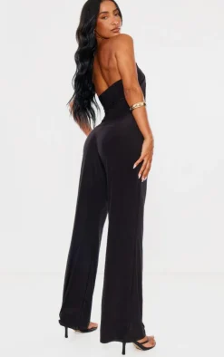 Black Slinky Cut Out Chain Detail Jumpsuit