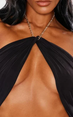 Black Slinky Cut Out Chain Detail Jumpsuit