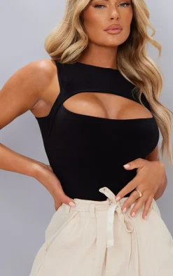 Black Slinky Cut Out Front Bodysuit