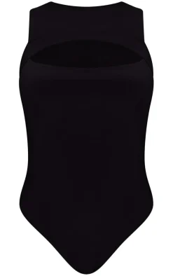 Black Slinky Cut Out Front Bodysuit