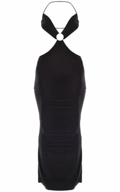 Black Slinky Cut Out Halterneck Maxi Dress