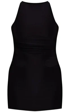 Black Slinky Cut Out Waist Racer Bodycon Dress