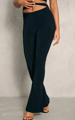 Black Slinky Cutout Foldover Skinny Flare Pants