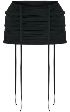 Black Slinky Double Ruched Mini Skirt
