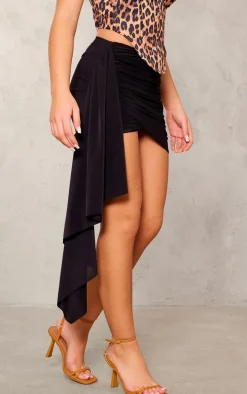 Black Slinky Drape Ruched Mini Skirt