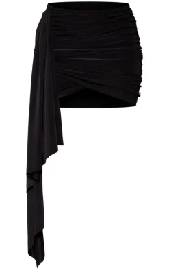 Black Slinky Drape Ruched Mini Skirt
